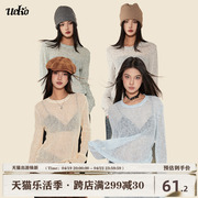 ueko春夏季美式镂空长袖针织，防晒衫女罩衫t恤薄款空调衫薄纱上衣