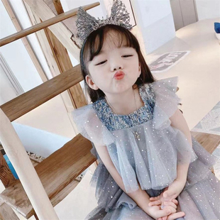 韩国童装2024女童星星款超洋气六一表演网纱公主裙连衣裙生日礼服