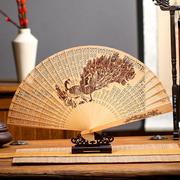 崖柏工艺扇子中国风苏扇折扇，古典镂空木雕，复古文玩扇子摆件香木扇