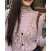今年流行漂亮粉紫色粗线羊绒，针织马甲开衫女秋冬外搭背心短款毛衣