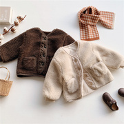 速发亲子装毛毛衣(毛毛衣)加厚2023冬款韩国童装儿童羊羔，毛外套(毛外套)母女装