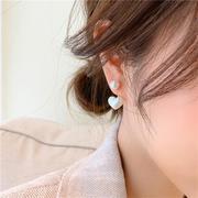 韩国东大门925银针幻彩爱心珍珠后挂式耳钉法式优雅气质桃心耳环