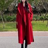 韩系复古气质时尚慵懒红色，呢子大衣女，2023轻奢高级感毛呢外套
