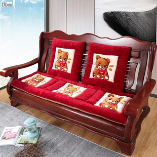 加厚冬季毛绒坐垫老式红木实木，沙发垫单人三人，组合长椅垫卡通防滑