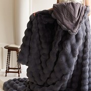 墨灰色~托斯卡纳o皮草，风盖毯超加厚兔毛绒双层盖毯保暖沙发