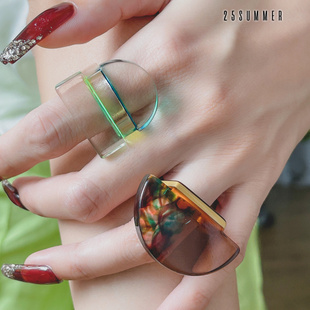 25SUMMER小众设计感夸张大戒指几何复古透明食指指环欧美风女