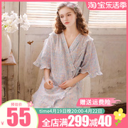 和服式睡衣女夏季纯棉睡裙可爱日系甜美薄款短袖宽松大码睡袍浴袍