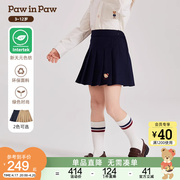 PawinPaw卡通小熊童装2024年春季女童短裙学院风百褶裙半身裙