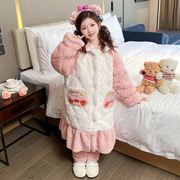 儿童睡衣套装冬季加厚款睡袍三层夹棉女童小孩珊瑚绒法兰绒家居服