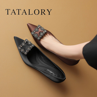 tatalory女鞋时尚水钻，方扣尖头高跟鞋，2024气质优雅细跟单鞋
