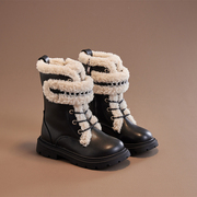 女童马丁靴加绒加厚洋气长筒靴女孩学生保暖雪地靴公主马丁靴棉靴