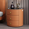 圆形智能床头柜实木皮质现代轻奢卧室床边柜可充电多功能玻离柜