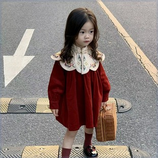 新中式女童国风云肩刺绣领子春装儿童连衣裙披肩复古披风宝宝斗篷
