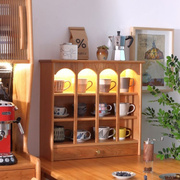 。北欧桌面置物架实木杯子复古收纳柜展示柜马克杯收纳玻璃杯架