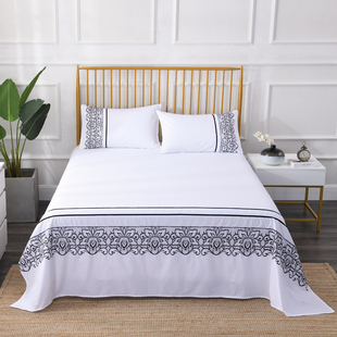 白色纯棉刺绣双人床单单件全棉绣花睡单枕套单人1.5米1.8m