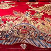 高级感中式龙凤喜被结婚床上四件套纯棉100S长绒棉大红色婚庆床组