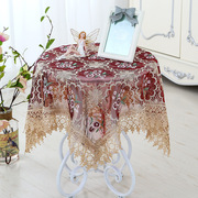 新玻璃纱刺绣台布欧式餐桌布绣花蕾丝，茶几布现代简约床头柜罩