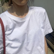 夏季纯色棉质短袖T恤衫女2024年经典纯白色百搭简约打底上衣