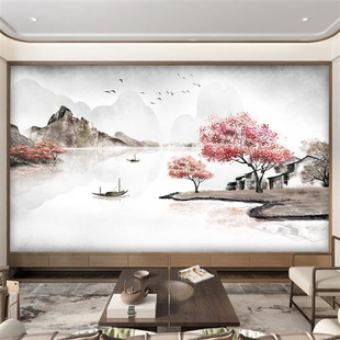 中式电视背景墙壁画2022年墙纸，客厅卧室影视，墙布山水壁纸壁布