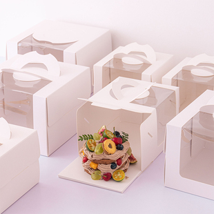 韩版4/6寸手提半透明开窗生日蛋糕盒子烘焙包装盒慕斯芝士打包盒