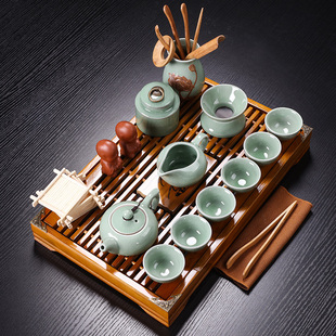 紫砂陶瓷功夫茶具小套装，家用整套客厅办公实木，茶盘茶台茶壶茶杯
