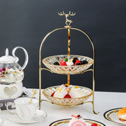 欧式水晶玻璃双层果盘美式轻奢家用水果盘客厅创意餐桌茶几三层大