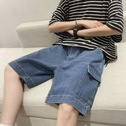 大口袋工装牛仔短裤男夏季五分裤子青年潮牌ins直筒裤