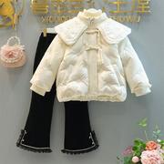 女童冬款套装2023中大童冬季夹棉加厚棉衣外套加绒裤子两件套
