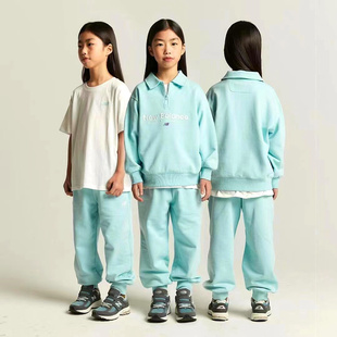 韩国童装潮品店春秋男女童，时尚短袖t恤半拉链运动套装三件套