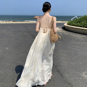 白色超仙海边度假沙滩，裙宽松长款刺绣，大摆飘逸吊带连衣裙女夏季