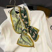 欧美式骏马绿色双面双色仿丝长条丝巾飘带双层领巾女绑包职业