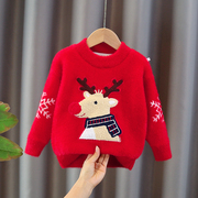 女宝毛衣2023打底加绒加厚红色内搭女童圣诞服装婴儿童羊绒衫