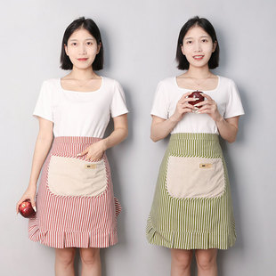 半截围裙女家用厨房时尚工作服定制半身防污透气棉麻做饭围腰