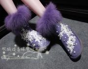 妖狐族设计欧洲站，皮草手工钻蕾丝梦幻，紫内增高雪地靴