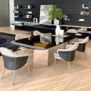 现代简约悬浮玻璃餐桌椅意式极简家用高端长方形钢化玻璃餐台组合
