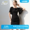 ad法式减龄大方领西装，裙2024夏季泡泡纱短袖连衣裙黑色职业装