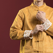 民族复古中国风龙纹印花盘扣唐装外套中式古风个性立领刺绣夹克潮