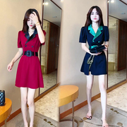 网红时尚套装女2023年夏季韩版收腰西装领短袖西服+短裤