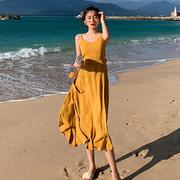 网红沙滩裙女三亚海边度假显瘦波西米亚长裙超仙黄色连衣裙夏装