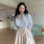 韩国条纹长袖衬衫慵懒风衬衣女款小个子大码chic韩国2024春季