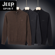 jeep吉普半高领羊毛衫男中年，秋冬季针织衫，宽松毛衣男士大码半拉链