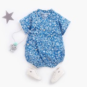婴儿服装ins夏季新生儿衣服绑带，碎花宝宝睡衣和服哈衣三角爬