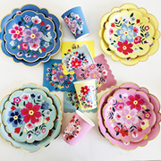 中国风系列纸盘异形，花朵盘子粉色，高档聚会派对餐具下午茶蛋糕碟子
