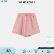 Basic House/百家好宽松系带短裤女2024夏季简约百搭阔腿裤
