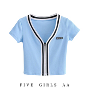 美式复古街拍学院风chic棒球衫设计短款上衣少女修身显瘦百搭T恤