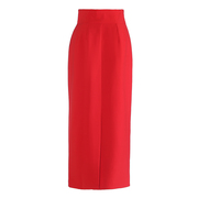 红色高腰包裙半身裙女秋季包臀裙过膝显瘦通勤职业一步裙口袋