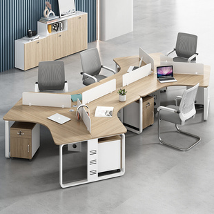 简约现代个性办公室桌子异形办公桌椅组合3/5/6六人位创意员工桌