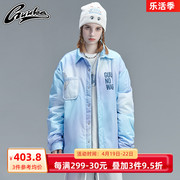GUUKA潮牌冬季棉服女23年嘻哈炫彩蓝中长款工装棉衣外套宽松