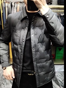 冬季潮男轻奢高品质黑色印花翻领时尚羽绒服外套简约舒适潮流外衣