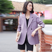 时尚高端香芋紫色西装外套，女春季韩版英伦，风纯色长袖西服外套
